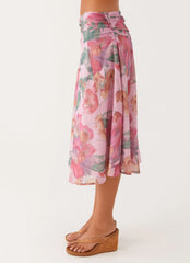 Valley Midi Skirt Pink Floral