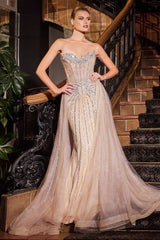 Cadence Gown - Strapless Crystal Embellished Gown With Overskirt