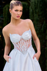 Annika Gown - A-Line Corset Dress With Pockets - Off White