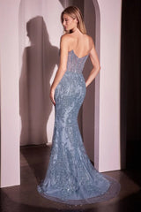 Celestial Gown - Dusty Blue - Crystal Embellished Gown