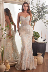 Celestial Gown - Silver Nude - Crystal Embellished Gown