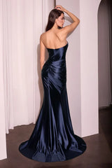 Deanna Gown - Black - Asymmetrical Strapless Satin Gown