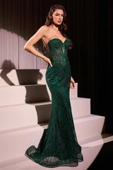 Maddox Gown - Emerald - Strapless Glitter Embellished Gown