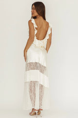 Alba Frill & Lace Trim Maxi Dress Oyster