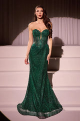 Maddox Gown - Emerald - Strapless Glitter Embellished Gown