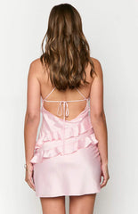 Elegeleges Pink Ruffle Mini Dress