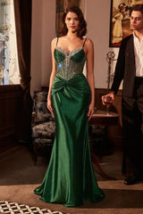 Nyx Gown - Sheer Embellished Bodice Satin Gown