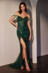 Marguerite Gown - Off The Shoulder Beaded Fitted Gown