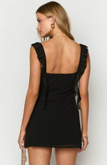 Elegeleges Black Chiffon Mini Dress