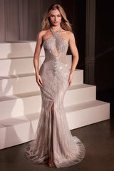 Irina Gown - Fitted Halter Beaded Gown