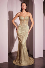 Maddox Gown - Gold - Strapless Glitter Embellished Gown