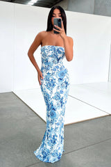 Charms Strapless Maxi Dress - Blue Floral
