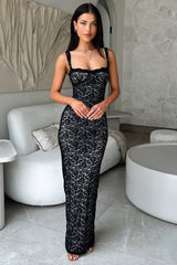 Navala Lace Maxi Dress - Black