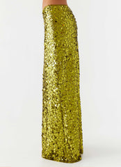 Perfect Places Low Rise Sequin Maxi Skirt Olive