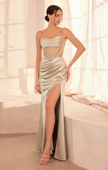 Nadine Dress - Long Satin Gown With Corset Bodice