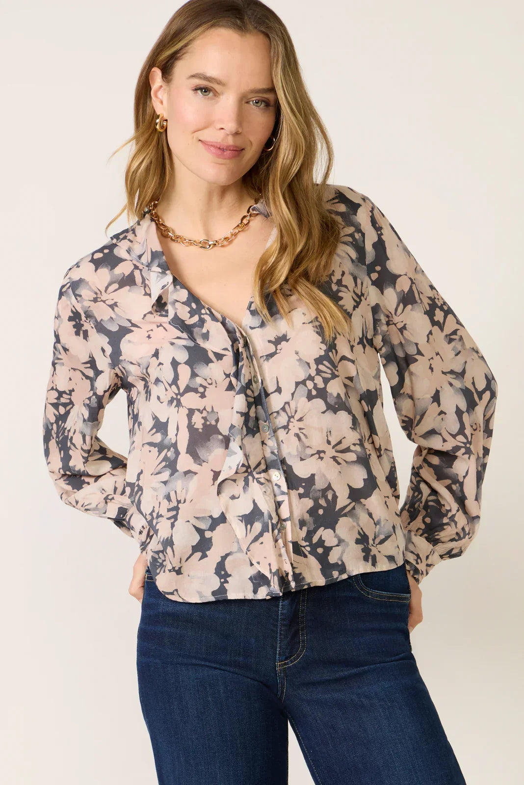 Ruffle Placket Blouse