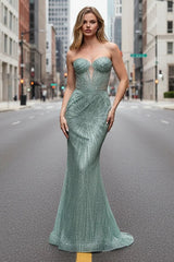 Maddox Gown - Sage - Strapless Glitter Embellished Gown