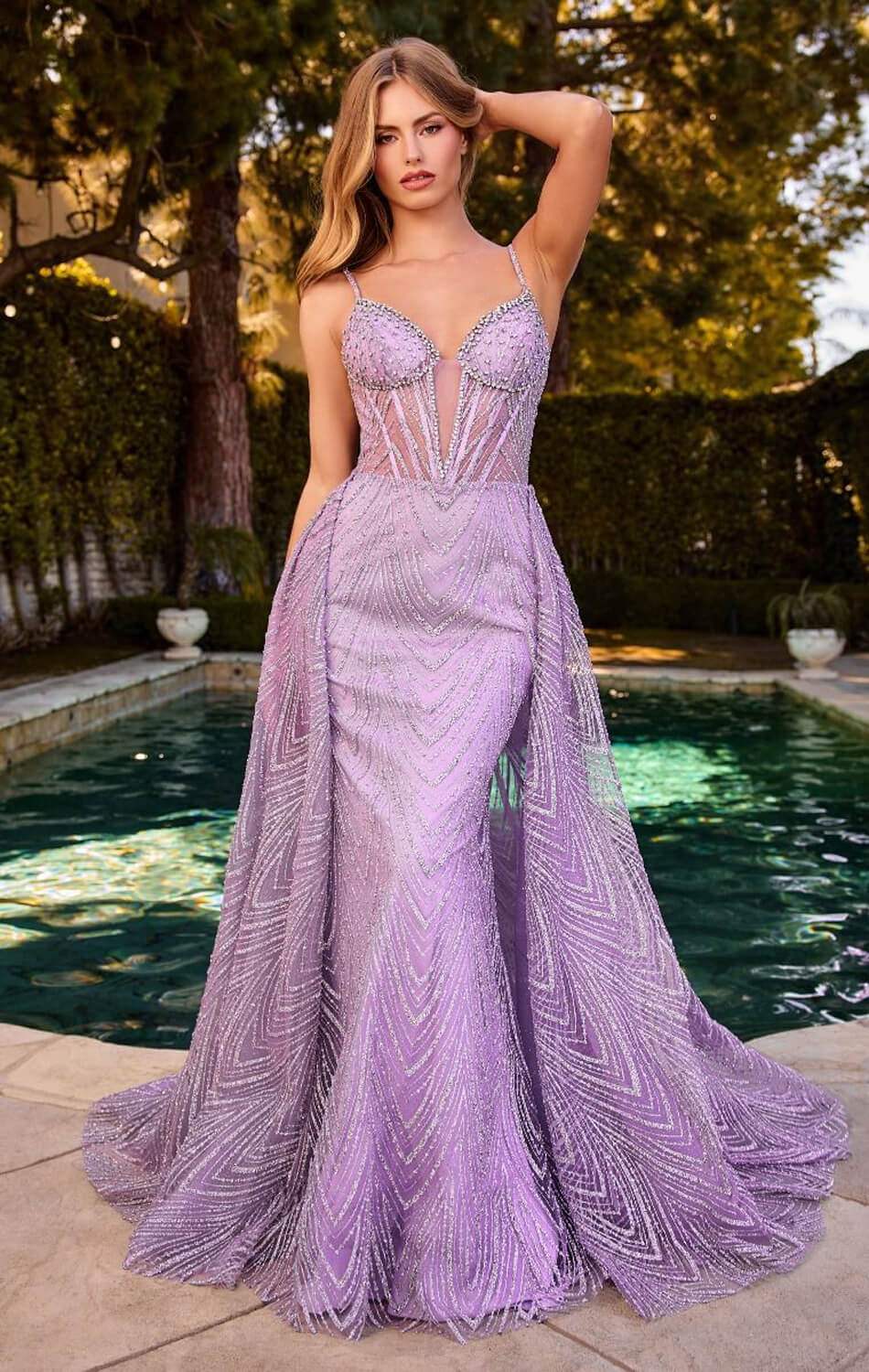 Antonia Gown - Glitter Printed Fitted Dress With Overskirt