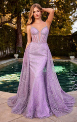 Antonia Gown - Glitter Printed Fitted Dress With Overskirt