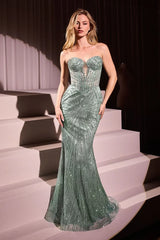 Maddox Gown - Sage - Strapless Glitter Embellished Gown