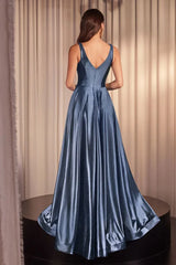 Cecily Gown - Royal - Glimmering Stretch Satin A-Line Dress