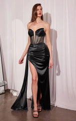 Jamie Gown – Strapless Satin Dress With Sheer Corset Bodice