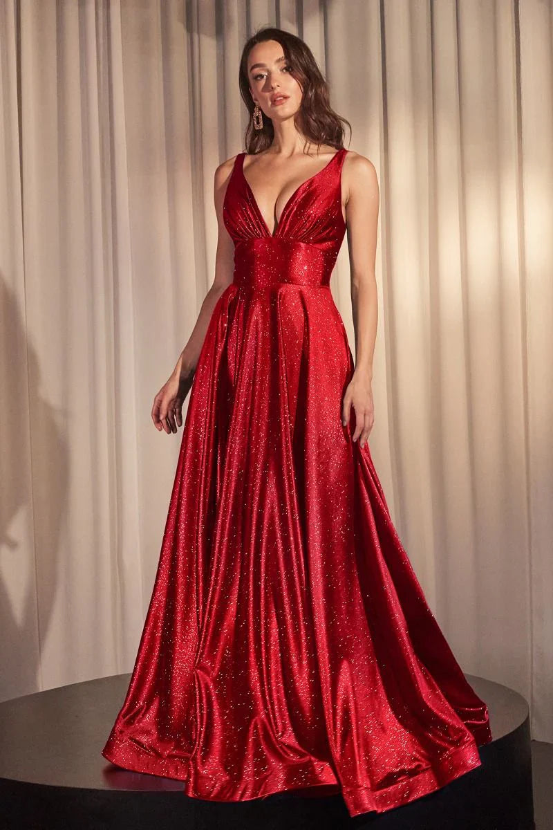 Cecily Gown - Red - Glimmering Stretch Satin A-Line Dress