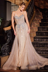 Cadence Gown - Strapless Crystal Embellished Gown With Overskirt