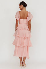 Giavana Puff Sleeve Layered Maxi Dress Baby Pink