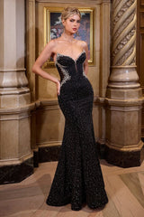 Etta Gown - Rhinestone Embellished Strapless Dress - Black