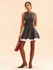 Bow-Tie Front Contrast Trim Mini Dress