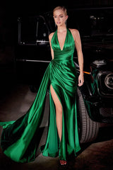 Raelynn Gown - Emerald Satin Halter Dress