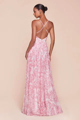 Iris Gown - Blue - A-Line Soft Chiffon Print Dress