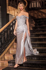 Hailee Gown - Off The Shoulder Lace & Satin Fitted Gown