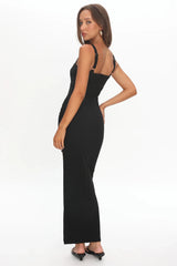 Zenya Split Ruched Midi Dress Black