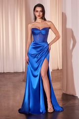 Josie Gown - Strapless Satin Gown With Sheer Beaded Bodice