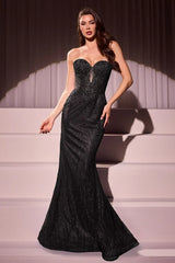 Maddox Gown - Black - Strapless Glitter Embellished Gown