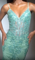 Lyra Gown - Sage - Fitted Floral Glitter Print Corset Gown