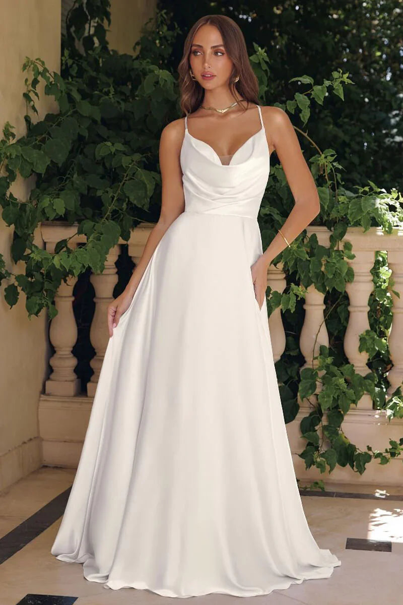 Willow Gown - Off White A-Line Satin Dress With Cowl Neckline