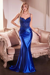 Della Gown - Royal - Fitted Satin & Lace Embellished Gown