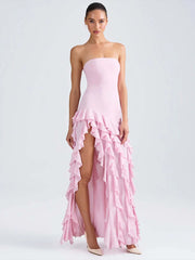 Party Dress Off The Shoulder Ruffles Asymmetrical Maxi Dress