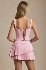 Layered Pleated Low Rise Mini Skirt in Soft Pink