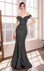 Hollywood Gown - Off-The-Shoulder Glitter Mermaid Dress