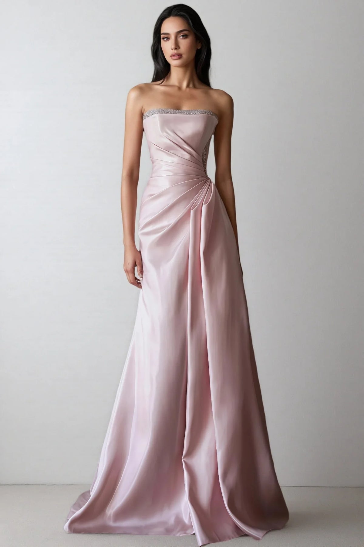 Lyriclr Pink Rhinestone Strapless Maxi Dress