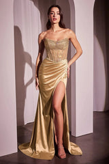 Becca Gown - Strapless Crystal & Satin Fitted Dress